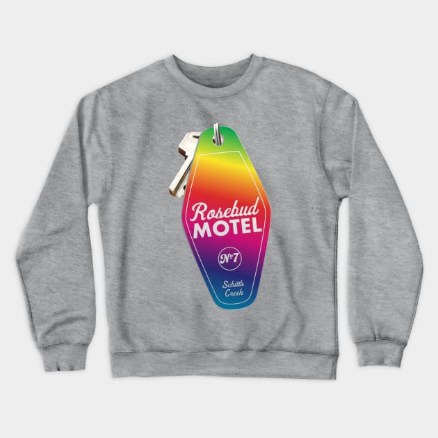 Schitt's Creek Rosebud Motel Key Tag for Room 7, Retro design in Rainbow Crewneck Sweatshirt by YourGoods